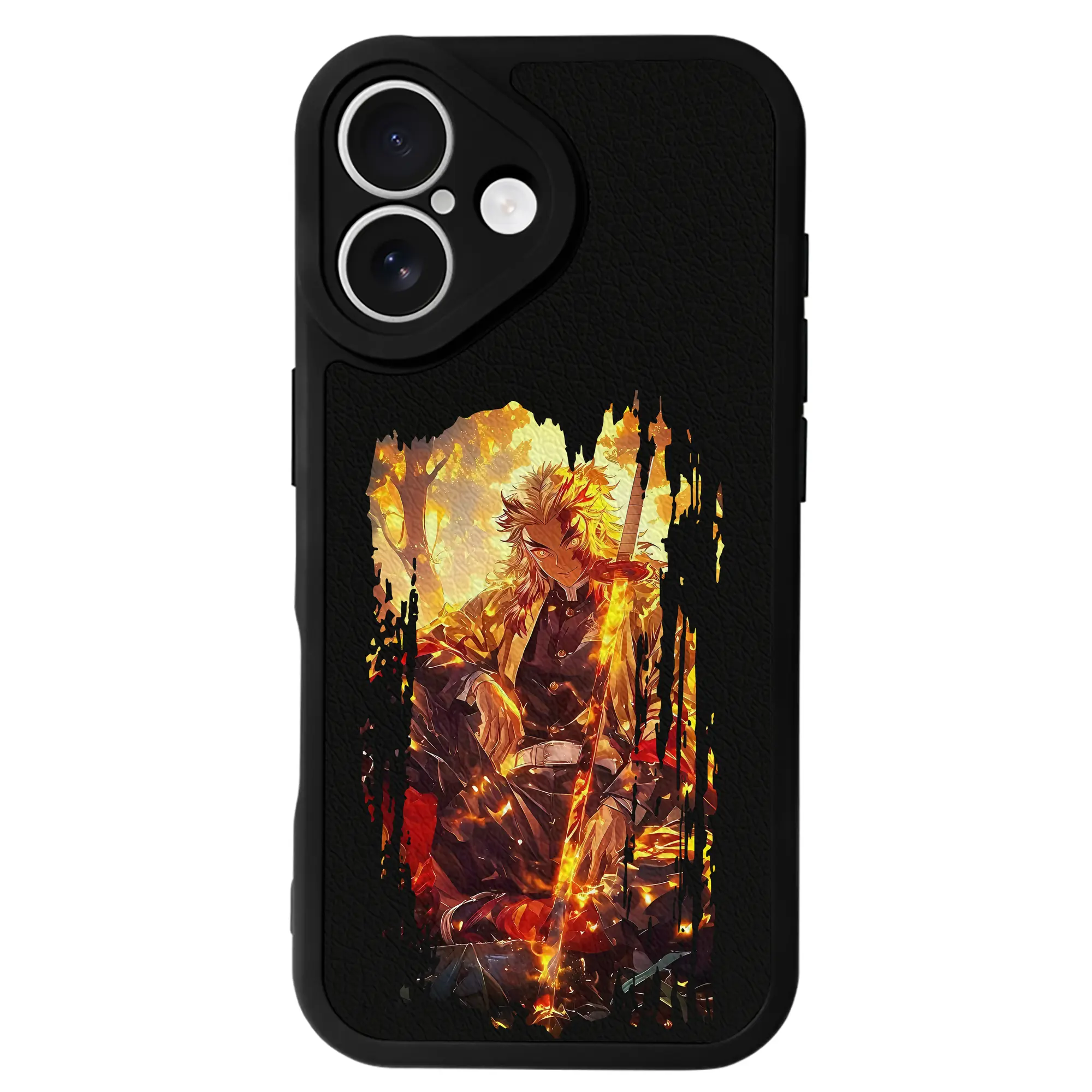 鬼滅の刃 グッズ,煉獄 杏寿郎 - IPhone 16シリーズ対応 ・ シリコンスマホケース ・ レザー調 ・ 高精度フィット ・ 耐衝撃 ・ ワイヤレス充電対応 ・ 精密カット